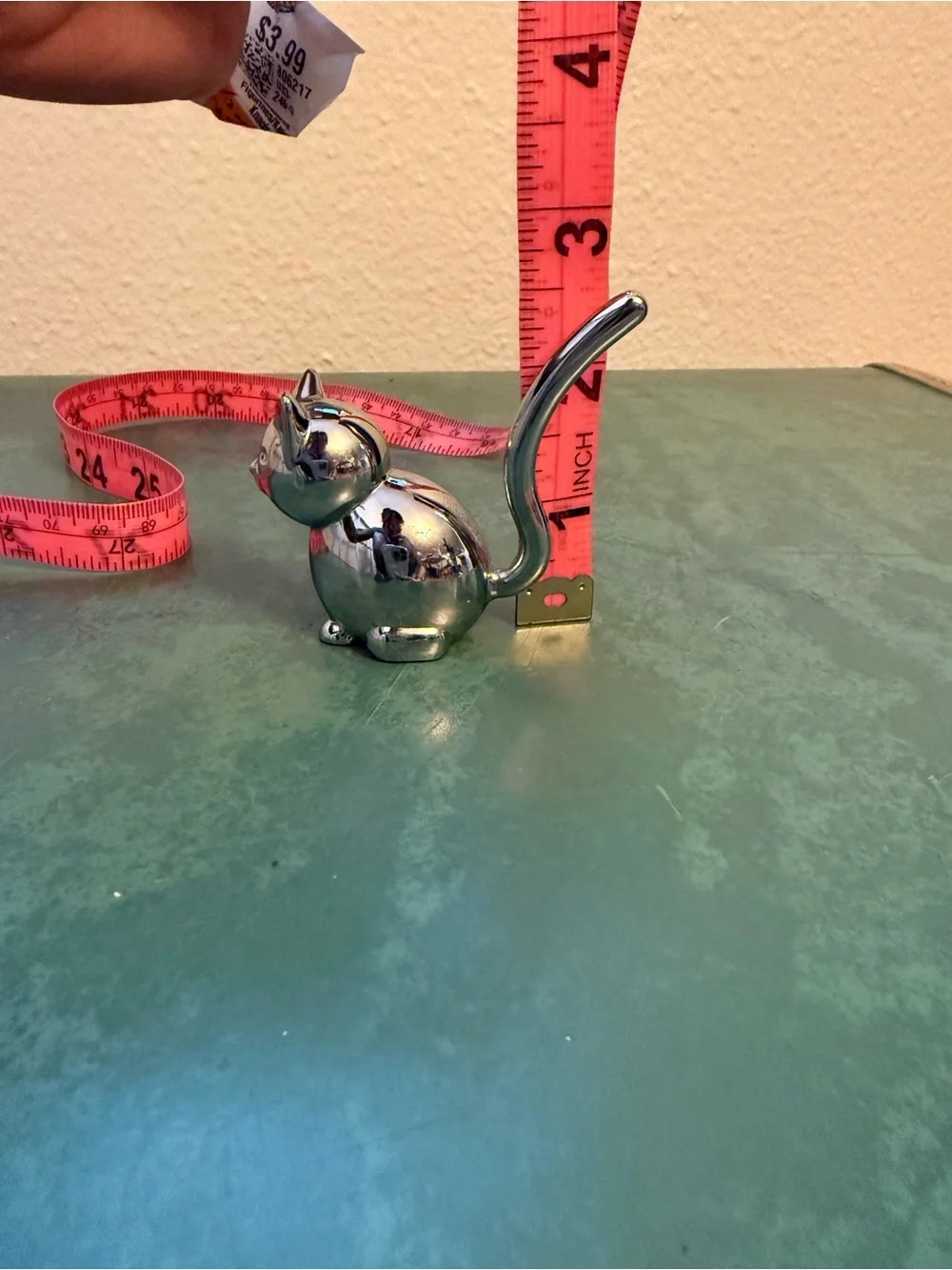 Silver Brass Cat Ring Holder w White Heart Shape Ceramic Keepsake Box